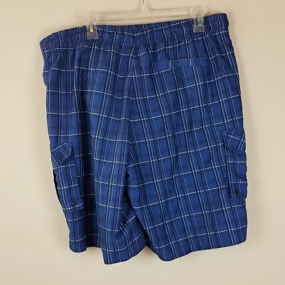 Red Camel Navy Plaid Swimming Trunks